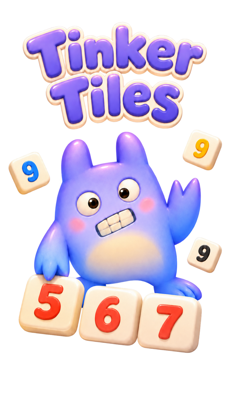 The smiling purple Tinker Tiles mascot with colorful numbered tiles